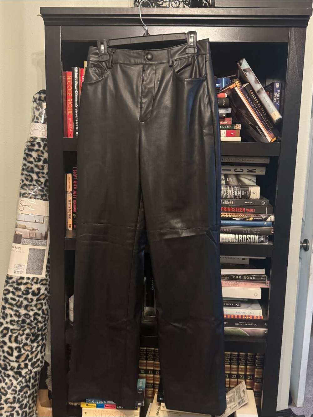 ZARA BLACK FAUX LEATHER WIDE LEG TROUSER PANTS